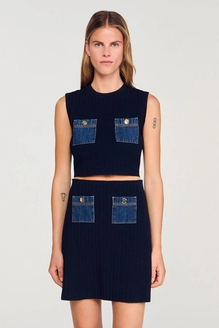 Áo sát nách SANDRO navy cải jean (có set)