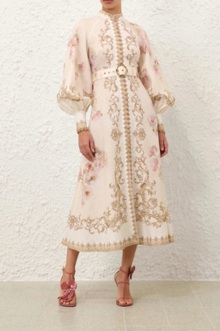 Váy ZIMMERMANN tay bồng hoa nâu