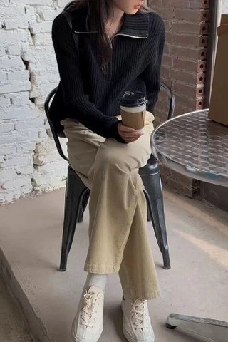 Áo len Loro Piana khóa cổ bẻ 2 màu