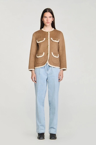 Áo dạ SANDRO nâu viền kem