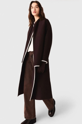 Áo khoác dạ MAJE dáng dài viền áo