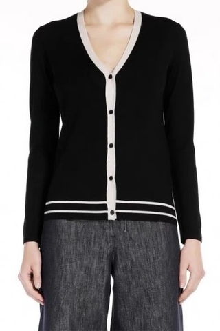 Cardigan MaxMara đen viền khuy