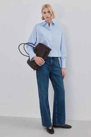 Sơ mi MANGO kẻ xanh đính đá