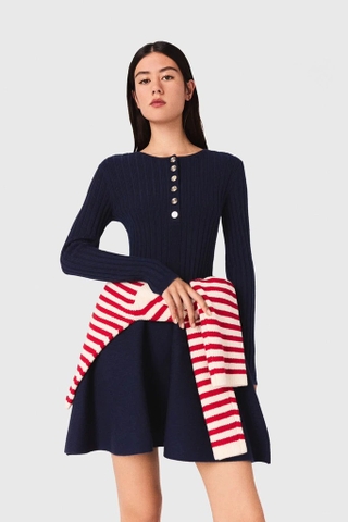 Váy len MAJE navy dài tay logo trước