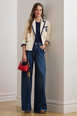 Blazer RALPH LAUREN trắng viền navy