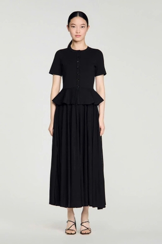 Váy SANDRO cộc đen dáng dài chân xòe