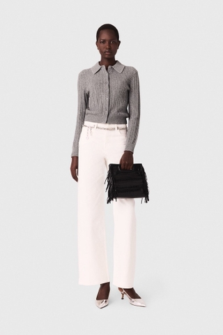 Áo len MAJE tàn cổ viền đá dài tay