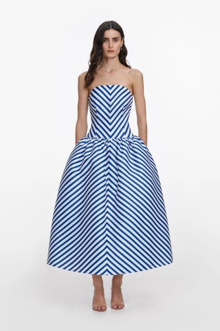 Váy SELF PORTRAIT cúp ngực kẻ xanh