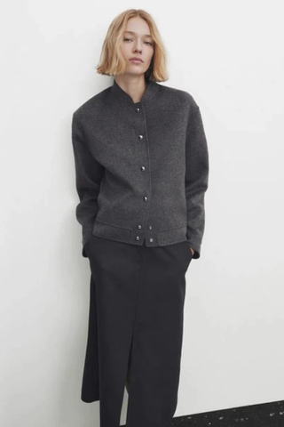 Aó dạ cừu  Massimo Dutti khuy bấm 2 màu