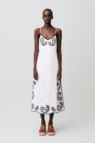 Váy 2 dây CLAUDIE trắng cải ren đen