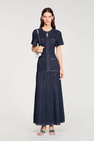 Váy SANDRO navy cộc tay bling