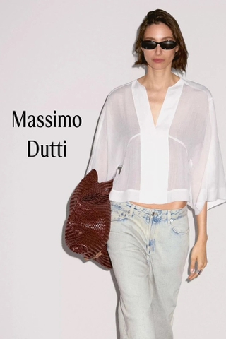 Sơ mi MASSIMO DUTTI tay lỡ trắng cổ V
