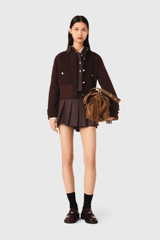 Áo khoác MAJE nâu chun gấu cổ bẻ