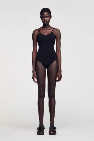 Bodysuite 2 dây SANDRO đen trơn
