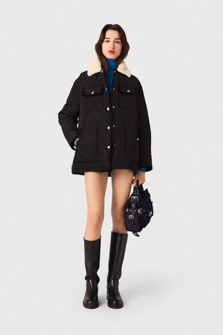 Áo khoác MAJE đen cổ lông