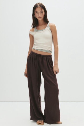 Quần linen PULL&BEAR cạp chun dây rút
