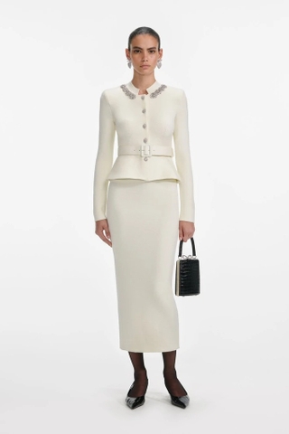 Váy SELF PORTRAIT kem cổ đá dài tay