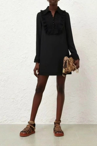 Váy ZIMMER MANN đen dài tay bèo cổ