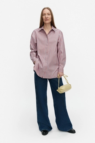 Sơ mi MARIMEKKO hồng kẻ xanh