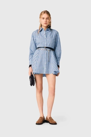 Váy MAJE sơ mi kẻ xanh đính đá