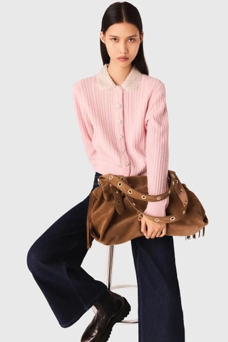 Áo len MAJE hồng cổ ngọc