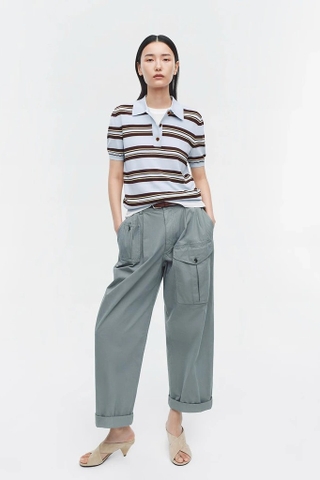 Polo len xanh kẻ nâu