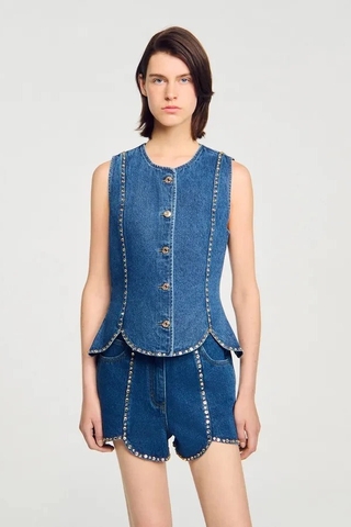 Áo jeans SANDRO sát nách đinh tán