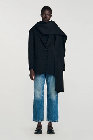 Áo dạ SANDRO đen kèm khăn