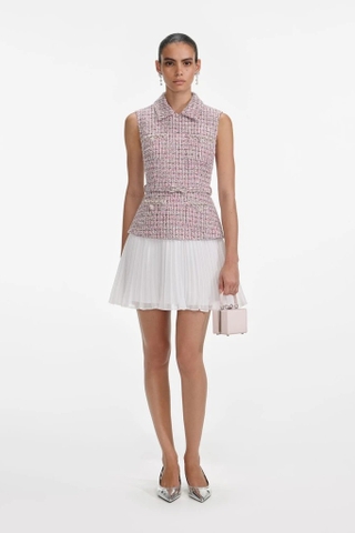 Váy SELF PORTRAIT tweed hồng chân trắng