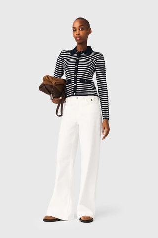Áo MAJE kẻ navy cổ bẻ