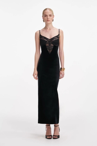 Váy nhung SELF PORTRAIT 2 dây cải ren