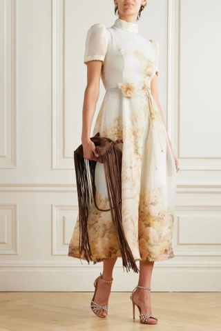 Váy ZIMMERMANN cộc tay cổ cao