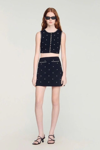 Chân váy SANDRO đính hoa (có set)