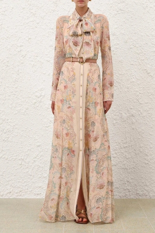 Váy ZIMMERMANN voan lụa dài tay nơ cổ