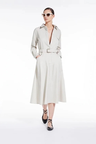 Trendcoat MAX MARA ghi túi ngực kèm belt