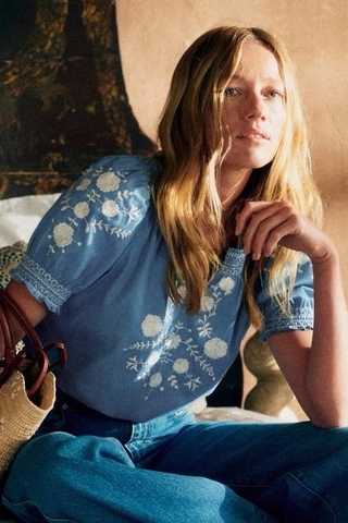 Áo SEZANE xanh hoa trắng