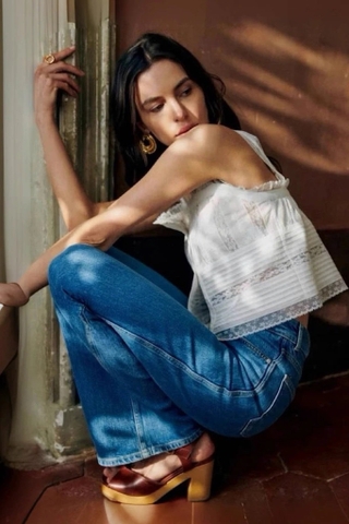 Áo 2 dây Sezane trắng viền ren