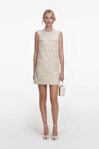 Váy tweed SELF PORTRAIT sát nách bling vàng