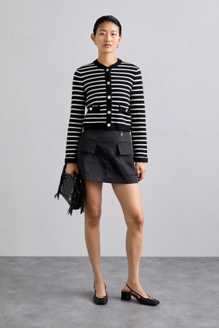 Cardigan MAJE đen kẻ trắng