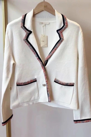 Cardigan Maje trắng cổ bẻ viền dạ