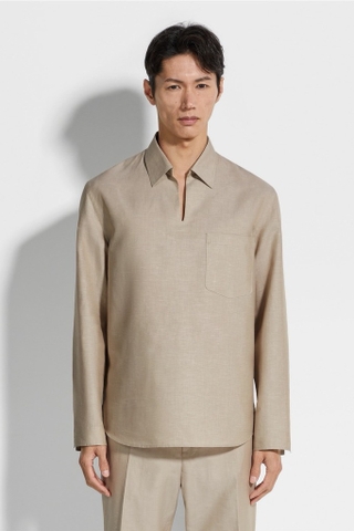 Sơ mi ZEGNA linen cổ V túi ngực
