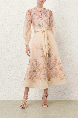 Chân váy ZIMMERMANN be nâu tay bồng (có set belt lụa)