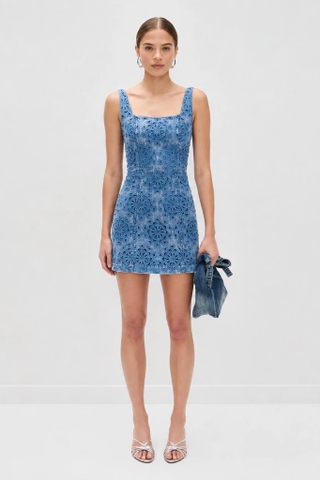 Váy ALICE OLIVIA jean 2 dây hoa nổi