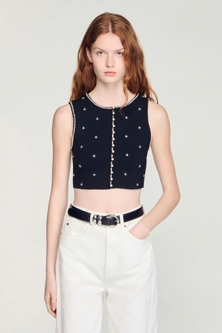 Áo sát nách SANDRO đính hoa (có set)