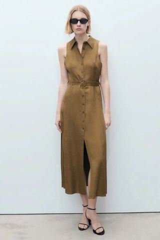 Váy MANGO sát nách nâu hàng khuy