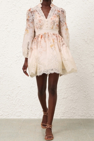 Váy ZIMMERMANN cổ V viền ren dài tay