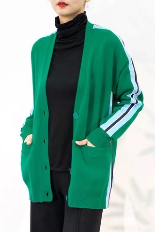 Cardigan SANDRO xanh lá sọc tay