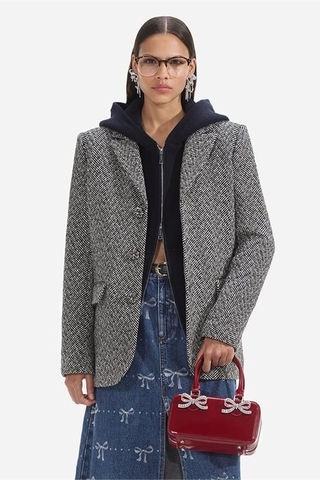 Blazer SELF PORTRAIT dạ kẻ đen