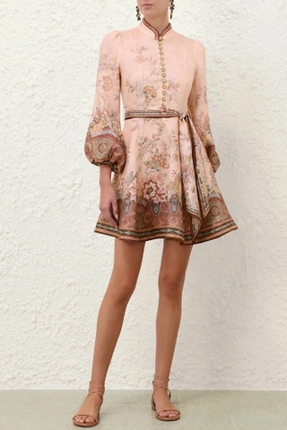 Váy ZIMMERMANN dài tay viền cổ nâu