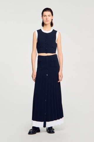 Chân váy SANDRO navy viền kem (có set)